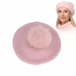 Pudrowo-różowy beret damski z odpinanym pomponem z jenota Polar Fashion W503M