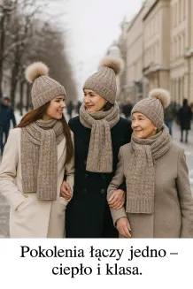 Damski Komplet Zimowy Beżowy W364BK – Ocieplana Czapka + Szal Polar Fashion - 6