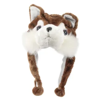 W216H Husky brązowy Ciepła czapka zimowa zwierzak uszatka zapinana pod szyję - 2