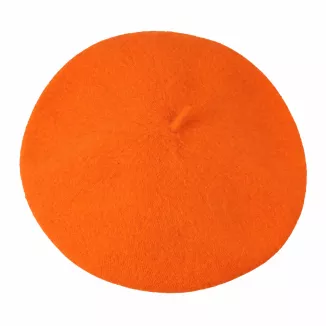 Beret Damski Pomarańczowy Wełniany 100% Wełna Klasyczny Elegancki W340Z - 4