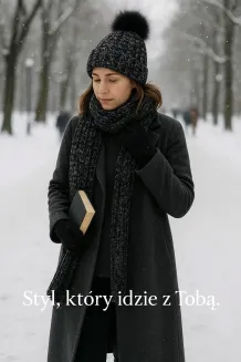 W364Dk Black Haker Women'S Winter Set Knitted Hat With Scarf - 7