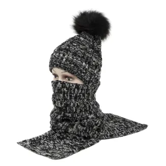 W364Dk Black Haker Women'S Winter Set Knitted Hat With Scarf - 2