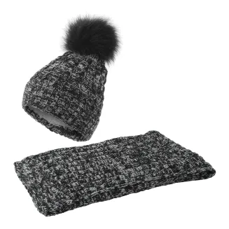 W364Dk Black Haker Women'S Winter Set Knitted Hat With Scarf - 3
