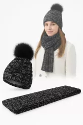 Damski komplet zimowy czarny W364DK – czapka ocieplana + szal Polar Fashion