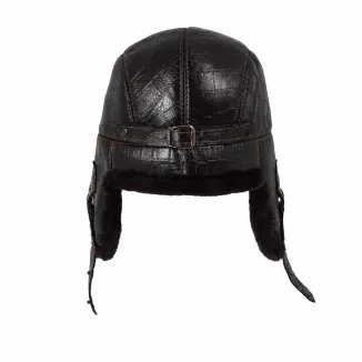 Brązowa Czapka Zimowa Ocieplana Futerkiem Skórzana Pilotka Uszatka W532P Unisex - 7