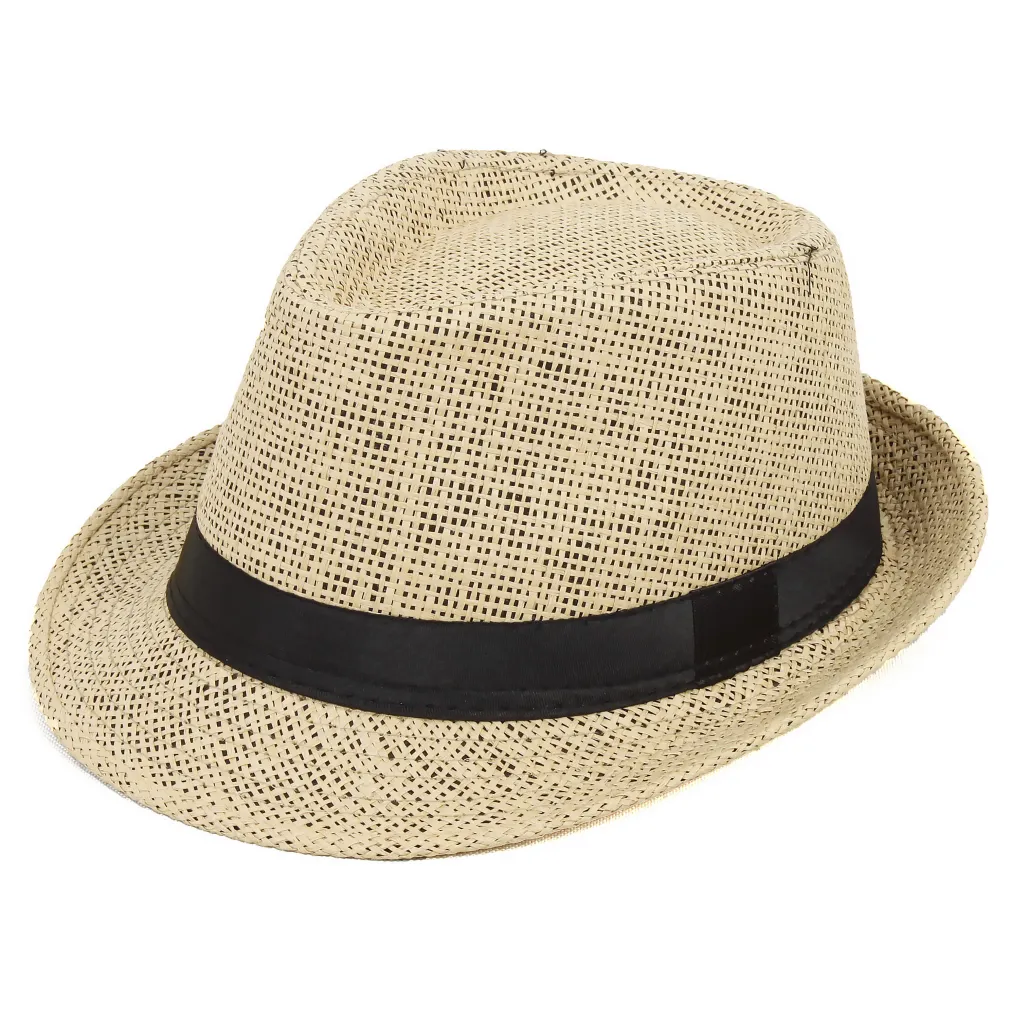 R151 Klasyczny kapelusz Trilby beżowy z czarnym otokiem