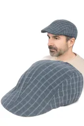 Niebieski Kaszkiet Męski Letni w Kratkę K164C Styl Jeans Polar Fashion