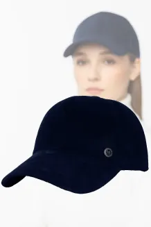Skórzana Bejsbolówka Ocieplana Granatowa Unisex K265F – Polar Fashion - 7
