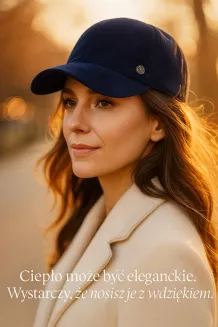 Skórzana Bejsbolówka Ocieplana Granatowa Unisex K265F – Polar Fashion - 11