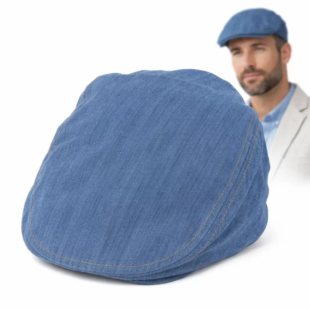 Kaszkiet Męski Jeansowy Polar Fashion K300A Niebieski Flat Cap 57-61