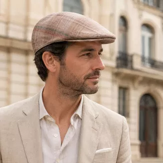 Kaszkiet Męski Bawełniany Beżowy Kratka Letni Czapka Flat Cap Kratę Lato K311E - 2