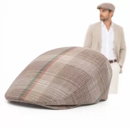 Kaszkiet Męski Bawełniany Beżowy Kratka Letni Czapka Flat Cap Kratę Lato K311E