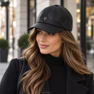 Czapka z Daszkiem Bejsbolówka Skóra Naturalna Czarna Unisex K319I - 2