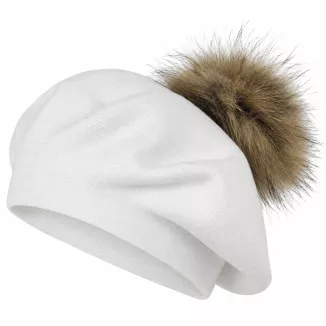 Zimowy Beret Damski Biały z Dużym Pomponem Naturalny Jenot Elegancki W534A - 3