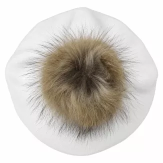 Zimowy Beret Damski Biały z Dużym Pomponem Naturalny Jenot Elegancki W534A - 4