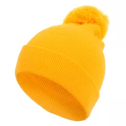 W319R Dark Yellow Winter Hat Beanie Dwarf Smooth With Neon Pompon Hacker