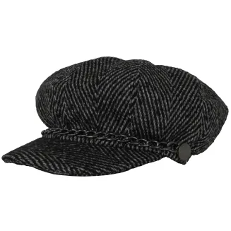 Kaszkiet Damski K291H  Czarno-Szary w Jodełkę z Łańcuszkiem Polar Fashion - 2