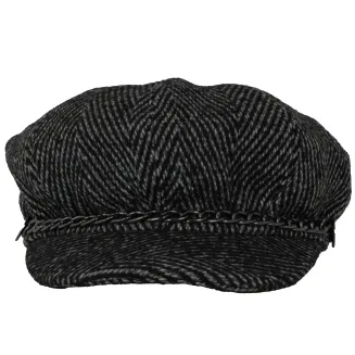 Kaszkiet Damski K291H  Czarno-Szary w Jodełkę z Łańcuszkiem Polar Fashion - 3