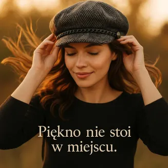 Kaszkiet Damski K291H  Czarno-Szary w Jodełkę z Łańcuszkiem Polar Fashion - 6