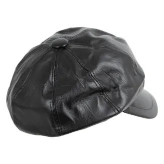 K232B Czarny damski kaszkiet skórzany - 2