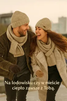 Komplet Zimowy Beżowy Unisex Czapka i Szalik Dzianinowe W474D Polar Fashion - 8