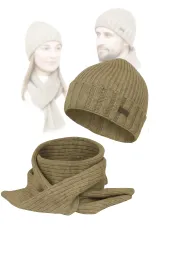 Komplet Zimowy Beżowy Unisex Czapka i Szalik Dzianinowe W474D Polar Fashion