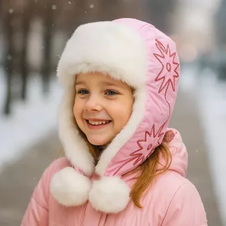 Jasnoróżowa czapka uszatka W145A nieprzemakalna ciepła dla dziewczynki Polar Fashion - 6