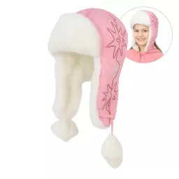 Jasnoróżowa czapka uszatka W145A nieprzemakalna ciepła dla dziewczynki Polar Fashion