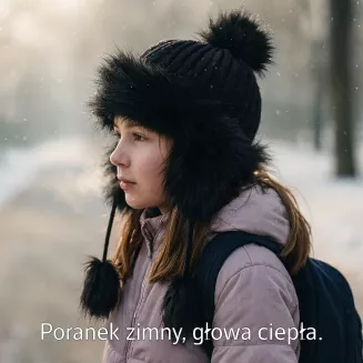 Dziewczęca czapka Bajka uszatka W210A czarna ciepła mongołka z futrem Polar Fashion - 5