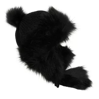 Dziewczęca czapka Bajka uszatka W210A czarna ciepła mongołka z futrem Polar Fashion - 2
