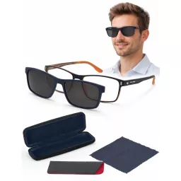 Granatowe Męskie okulary korekcyjne  CL90287C z nakładką clip-on polaryzacja