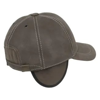 K231B khaki Skórzana czapka bejsbolówka ocieplona z nausznikami regulacja - 2