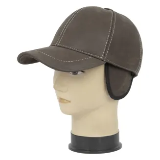 K231B khaki Skórzana czapka bejsbolówka ocieplona z nausznikami regulacja - 5