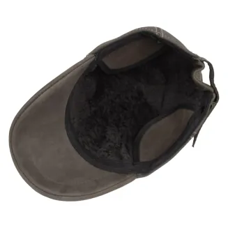 K231B khaki Skórzana czapka bejsbolówka ocieplona z nausznikami regulacja - 6