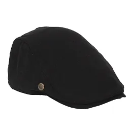 Kaszkiet męski K212C czarny elegancka czapka z daszkiem lniany PolarFashion
