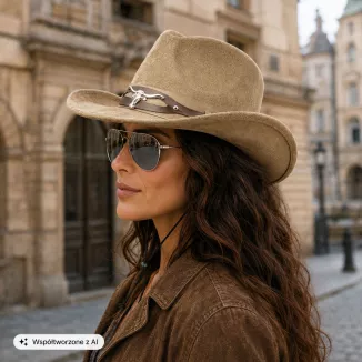 KAPELUSZ KOWBOJSKI BRĄZOWY WESTERN + OKULARY AVIATOR ZESTAW UNISEX R254G - 3