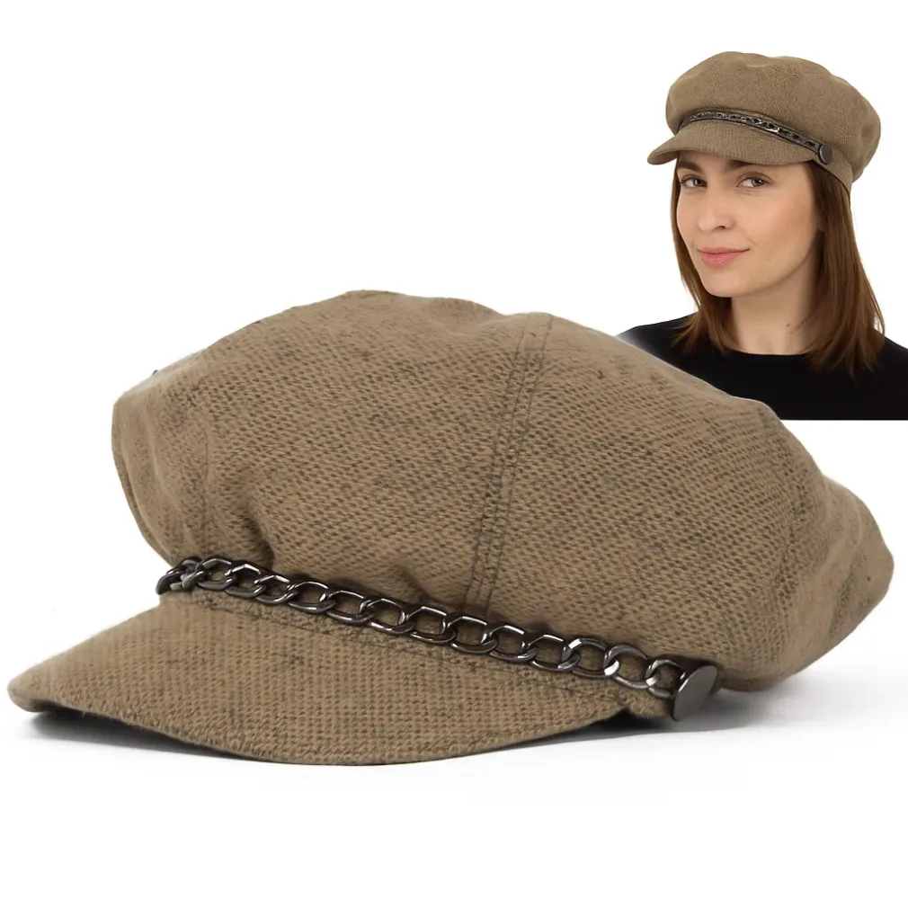 Stylowy Kaszkiet Damski Beżowy  K291B Wiskoza Wiosna Jesień Polar Fashion