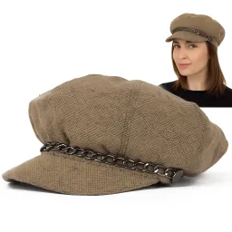 Stylowy Kaszkiet Damski Beżowy  K291B Wiskoza Wiosna Jesień Polar Fashion