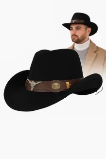 Czarny Kapelusz Kowbojski R238E  Styl Western Ochrona Przeciwsłoneczna Unisex - 7