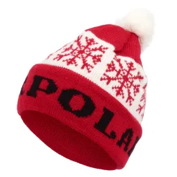 W329C Czerwona Polar Fashion dzianinowa czapka zimowa beanie długa śnieżki z pomponem wywijana